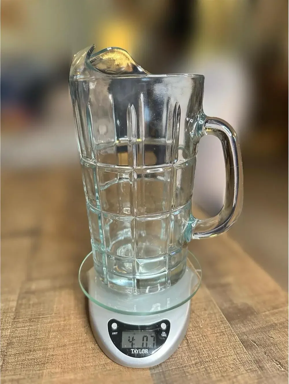 Vintage-Style Clear Glass Pitcher with Grid Pattern - 7.5 Inch Tall